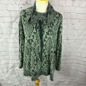 one world Geometric Patterned  cowl neck Sweater sz L southwest boho cozy